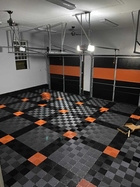 Gray, Black, and Orange Garage Floor Tiles