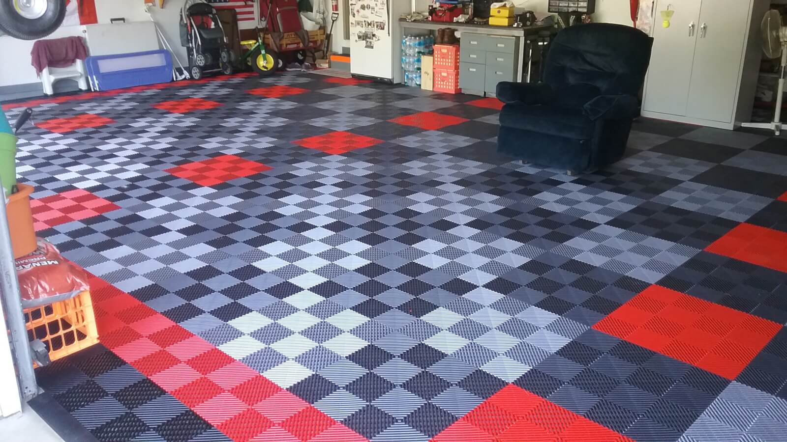 Checkerboad Flow Through Garage Floor Tiles