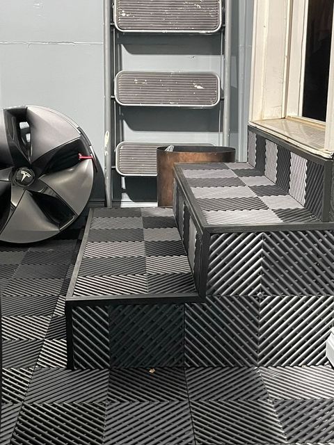 Graphite Ribbed Tiles on Stairs
