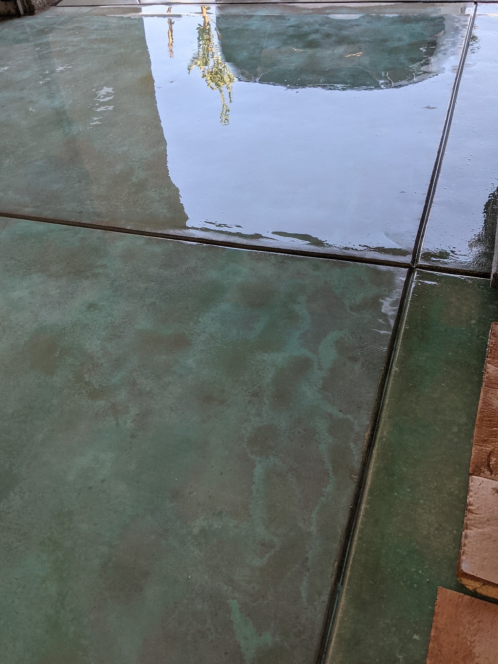 After Acid Rinse with Dyed-Green Concrete