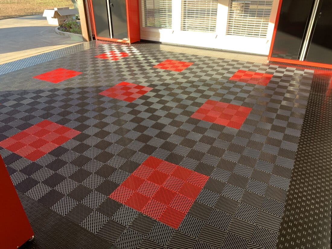 Grey tiles with red squares