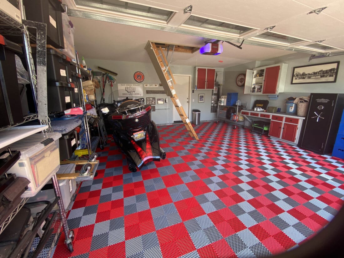 Bruce's Red and Silver Ribbed Tiles with motorcycle