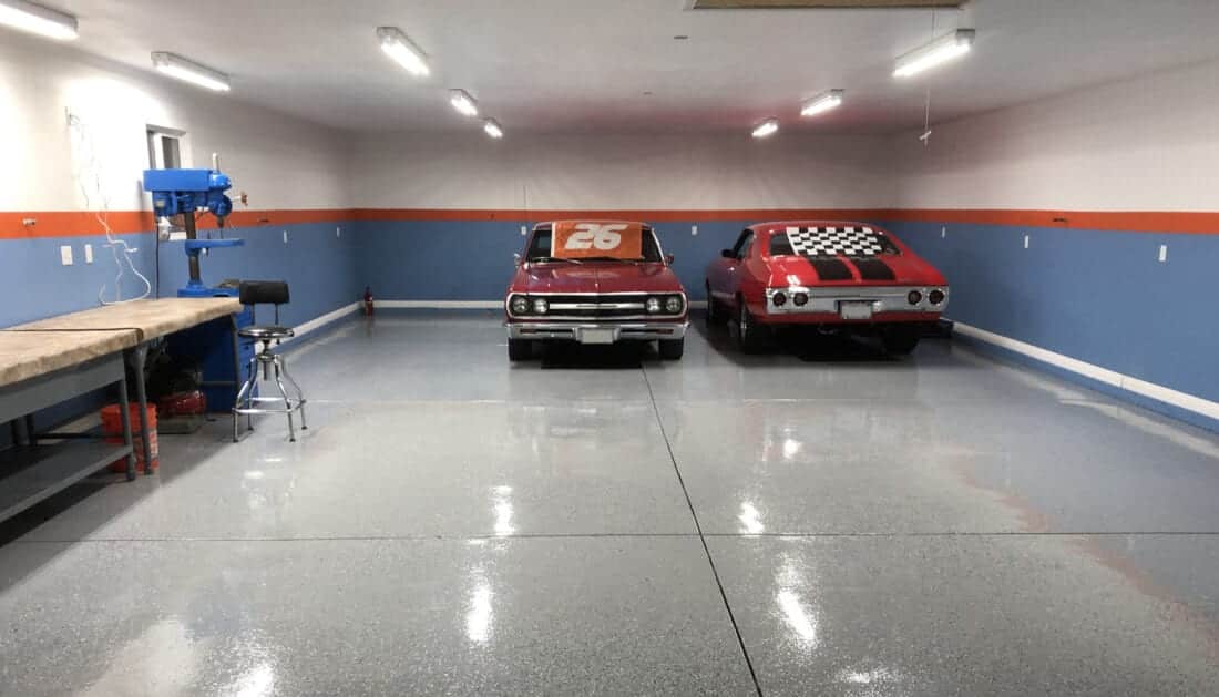 Epoxy Garage Flooring with Red Cars