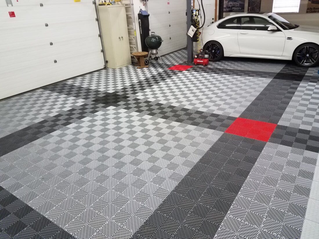 Grey, Silver, Red TrueLock HD Ribbed tiles with white car
