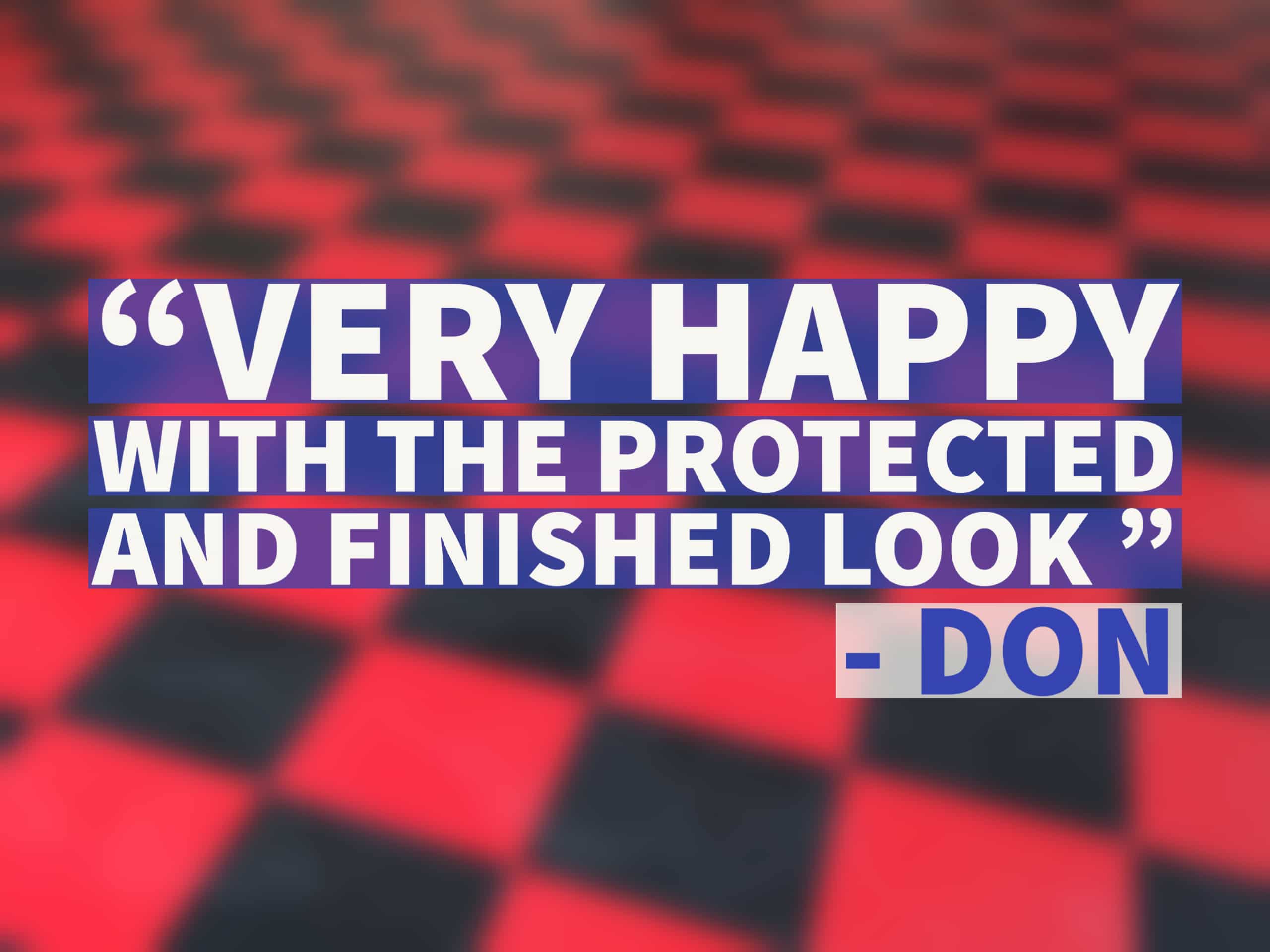 Red and Black Checkerboard Tiles with Quotation: Very happy with the protected and finished look"