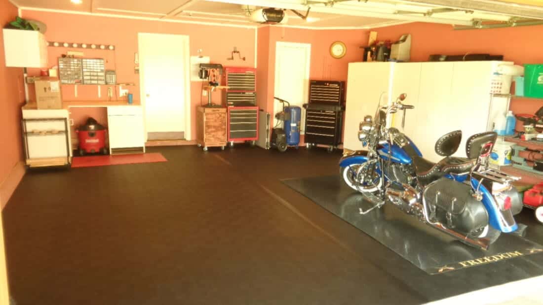 BLack BLT Rollout Flooring with motorcycle