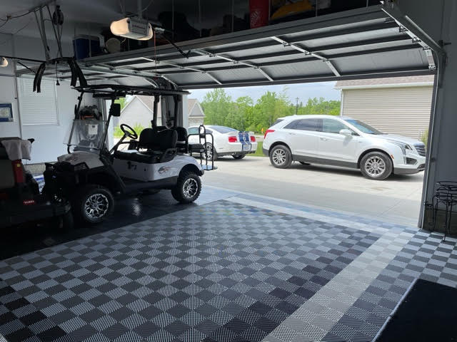 Ribbed Garage Floor tiles and cart