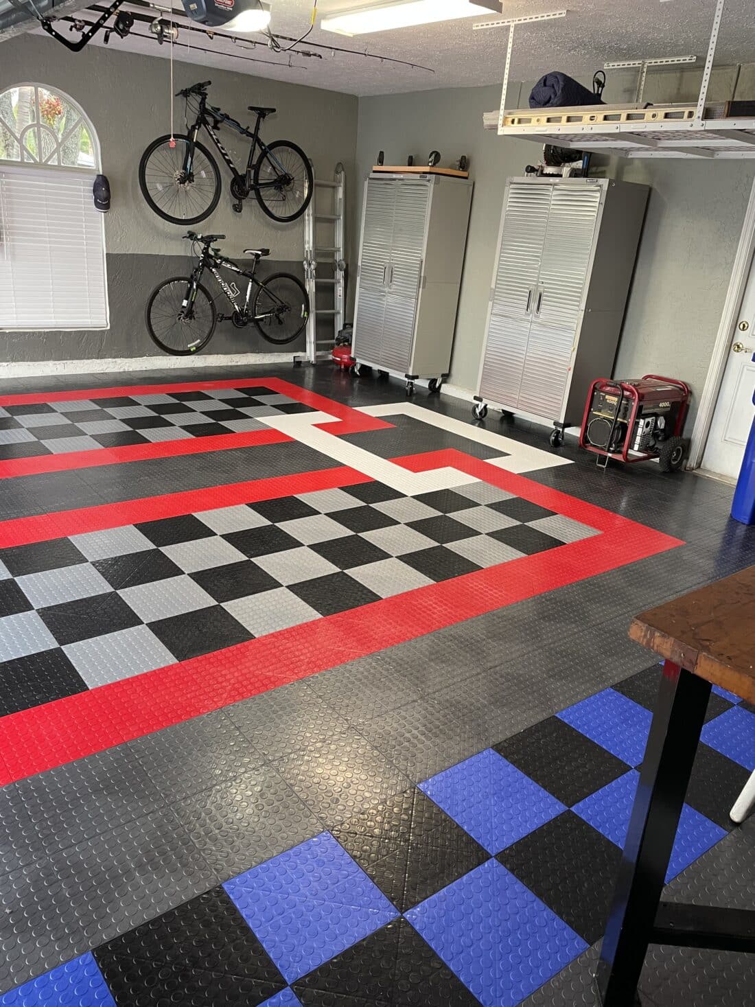 Grey, silver, black, blue, white TrueLock HD Coin garage floor tiles