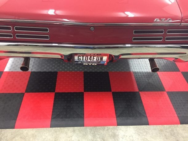 rear view red classic on black red and silver floor