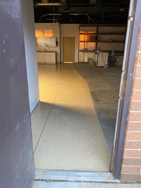 Entering the garage with tan polyurea
