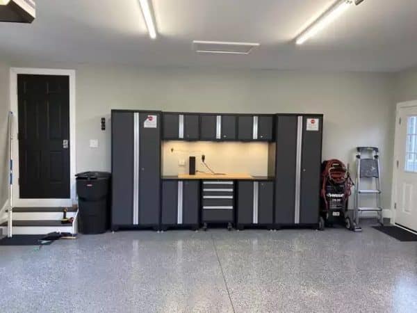 Garage Floor Coating and Grey Cabinets