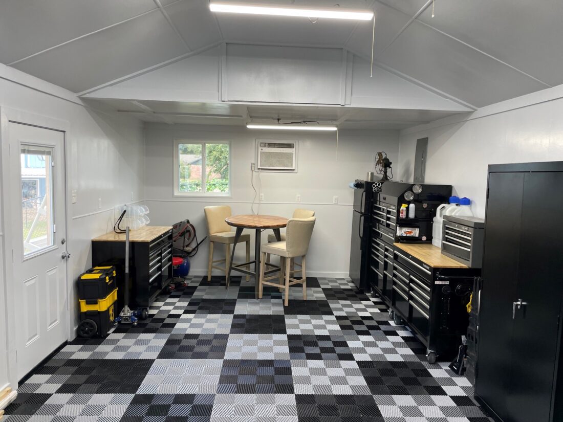 Silver and Black Checkerboard Tiles wtih furniture