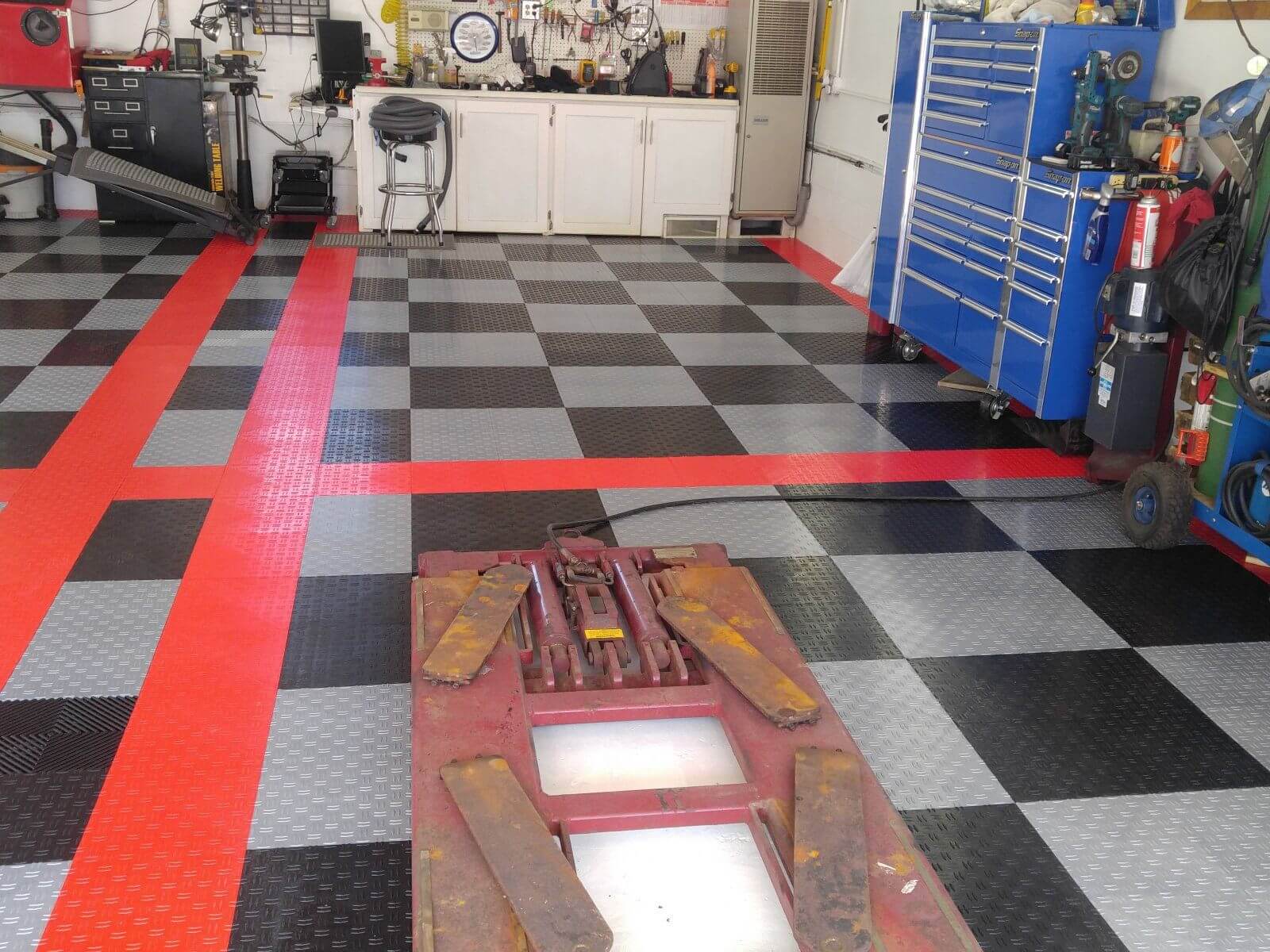 low angel view garage floor tiles
