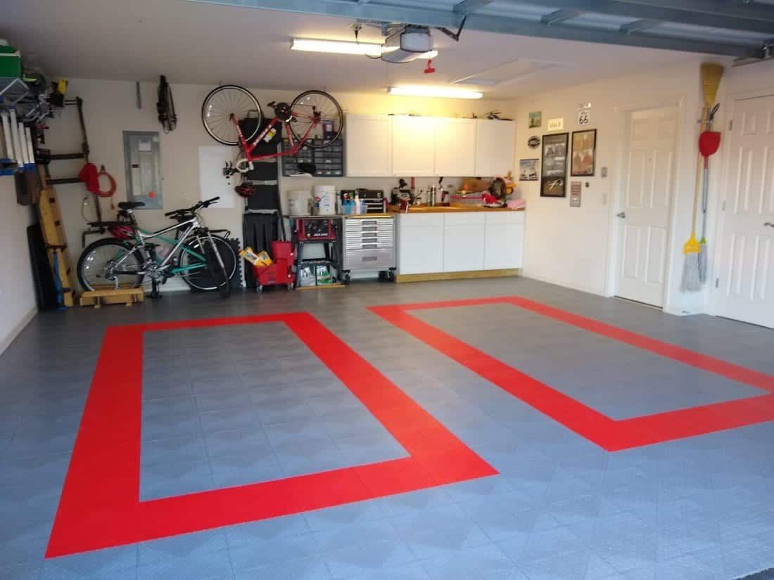 Rocky's two car garage with garage floor tiles, Garage Inspiration