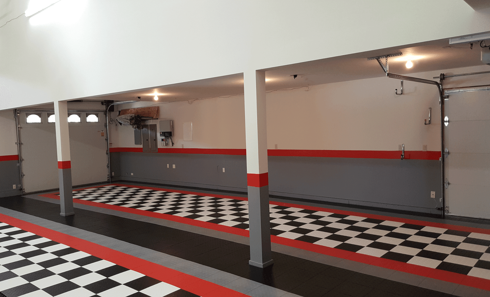 David's Black and White and Red All Over garage floor tile